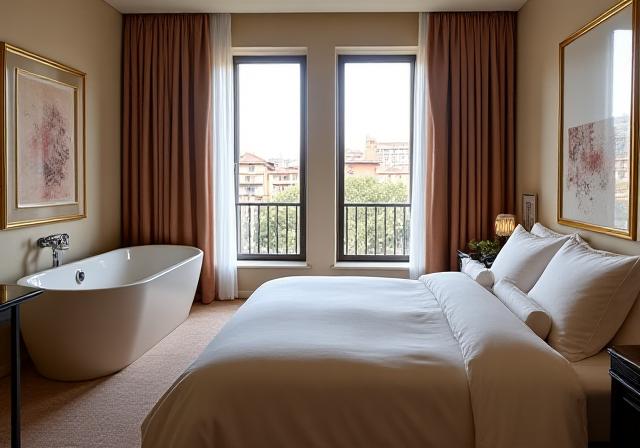 Interno della lussuosa Suite Proconsolo con letto king size e ampie finestre