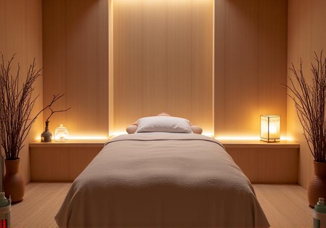 Sala massaggi della spa, con lettino e atmosfera rilassante