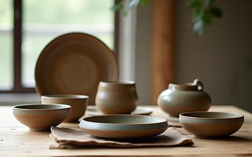 手作りの温かみがある陶器の器