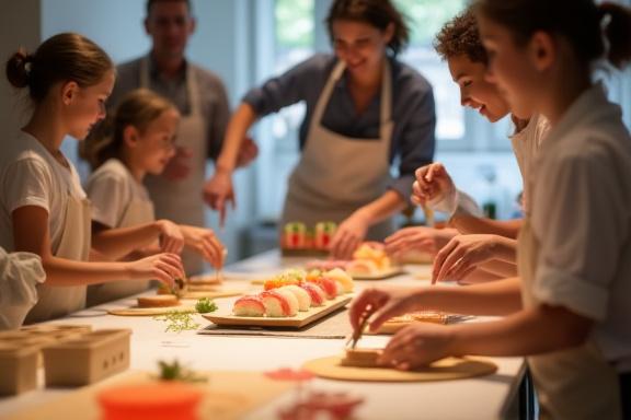 参加者が寿司を握るワークショップの様子