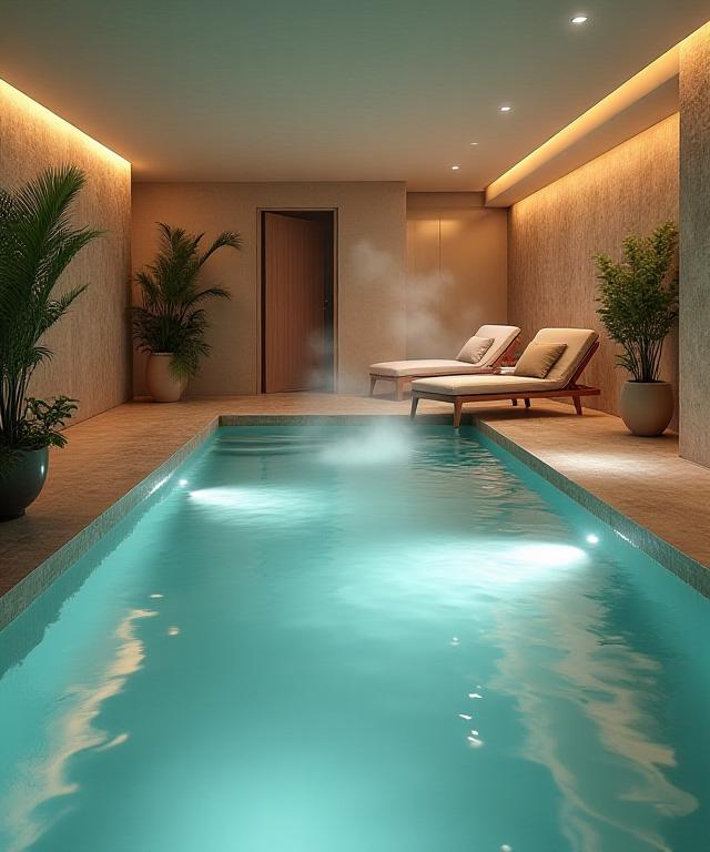 Area relax della spa con piscina interna riscaldata e luce soffusa